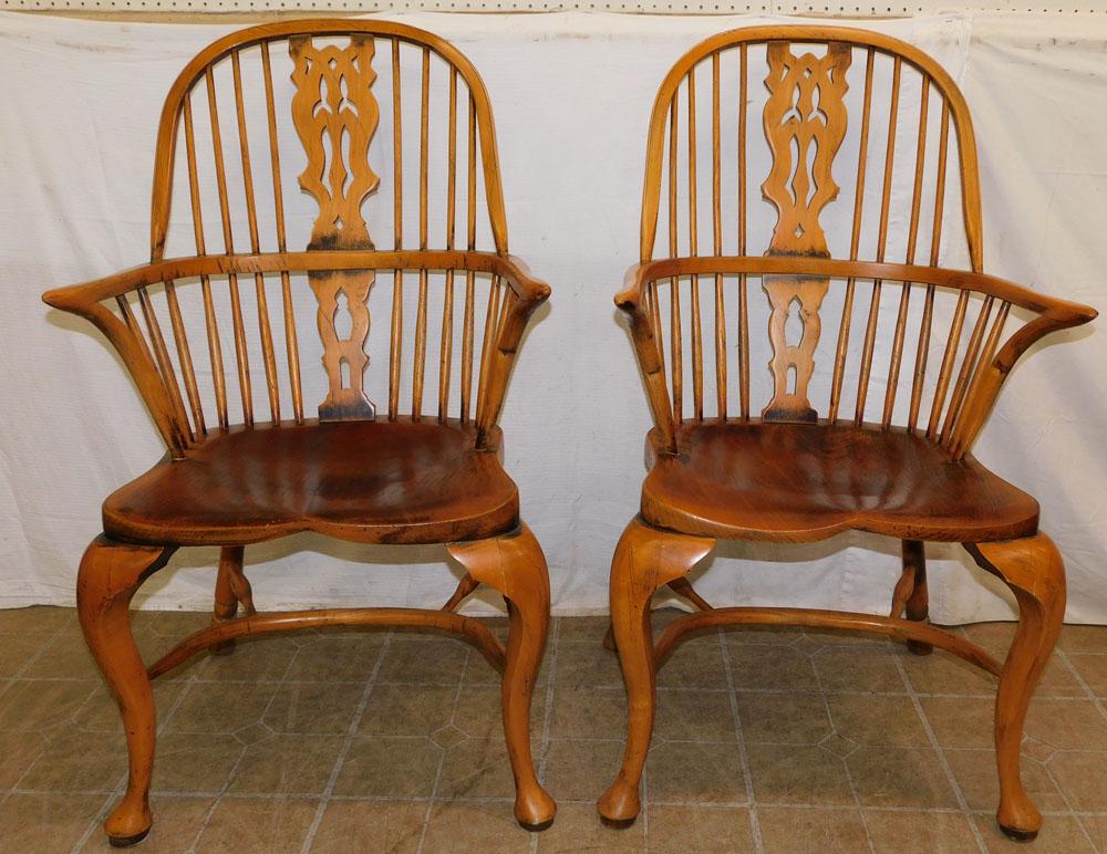 Pair Elm Wood Windsor Arm Chairs (1 of 6)