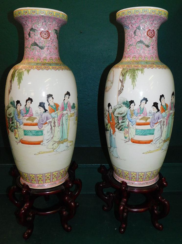 Pair Oriental Porcelain Vases On Stands (1 of 5)