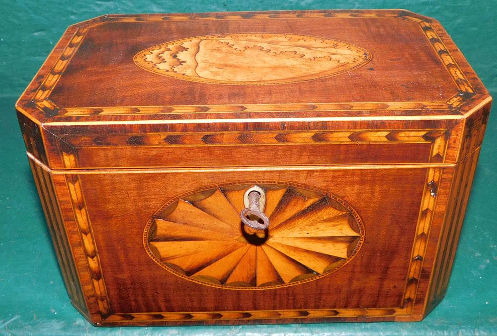 19th C Mahogany Inlay Tea Caddy (1 of 7)