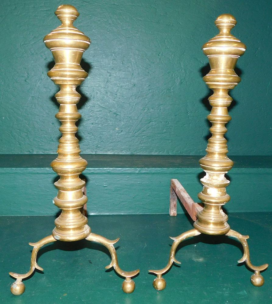 Pair 19th C Brass Andirons (1 of 2)