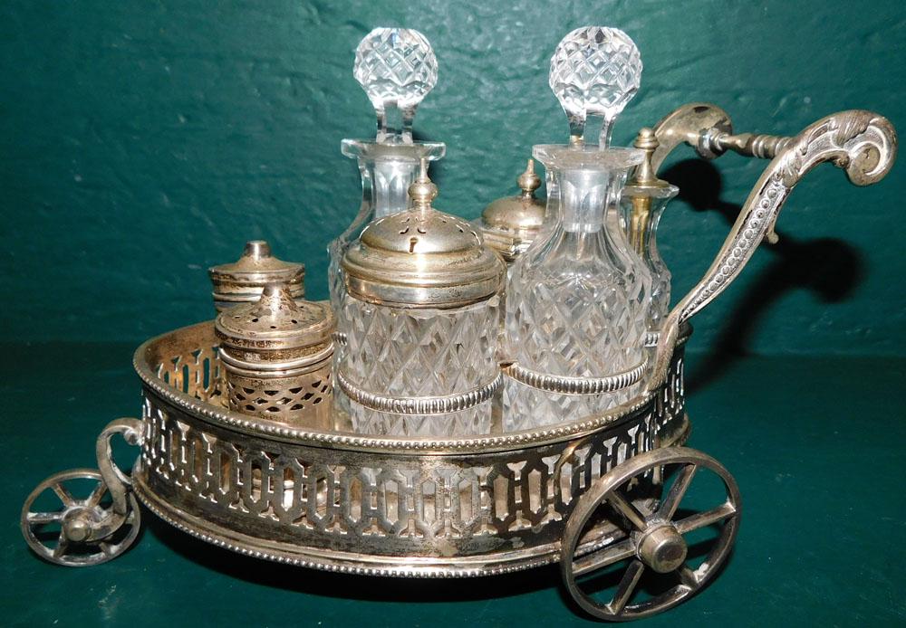 19th C Sheffield & Cut Glass Chariot Form Cruet Stand (1 of 3)