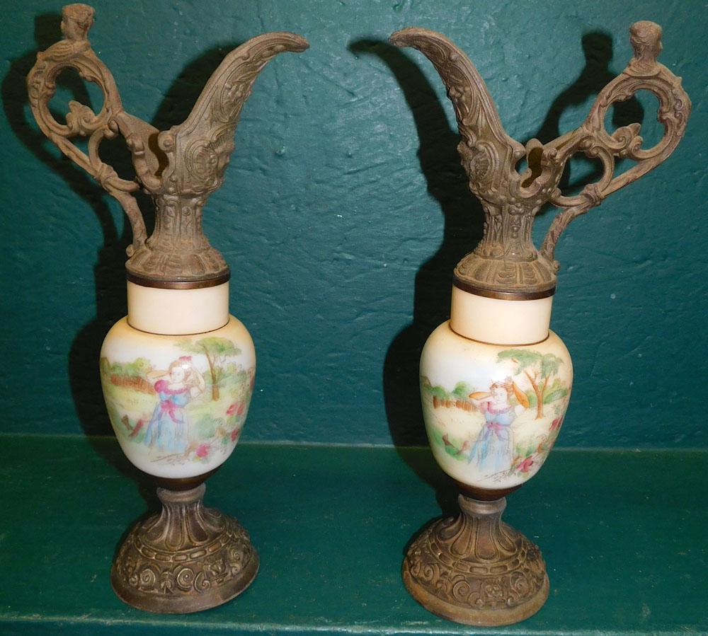 Pair Victorian Metal & Glass Ewers (1 of 5)