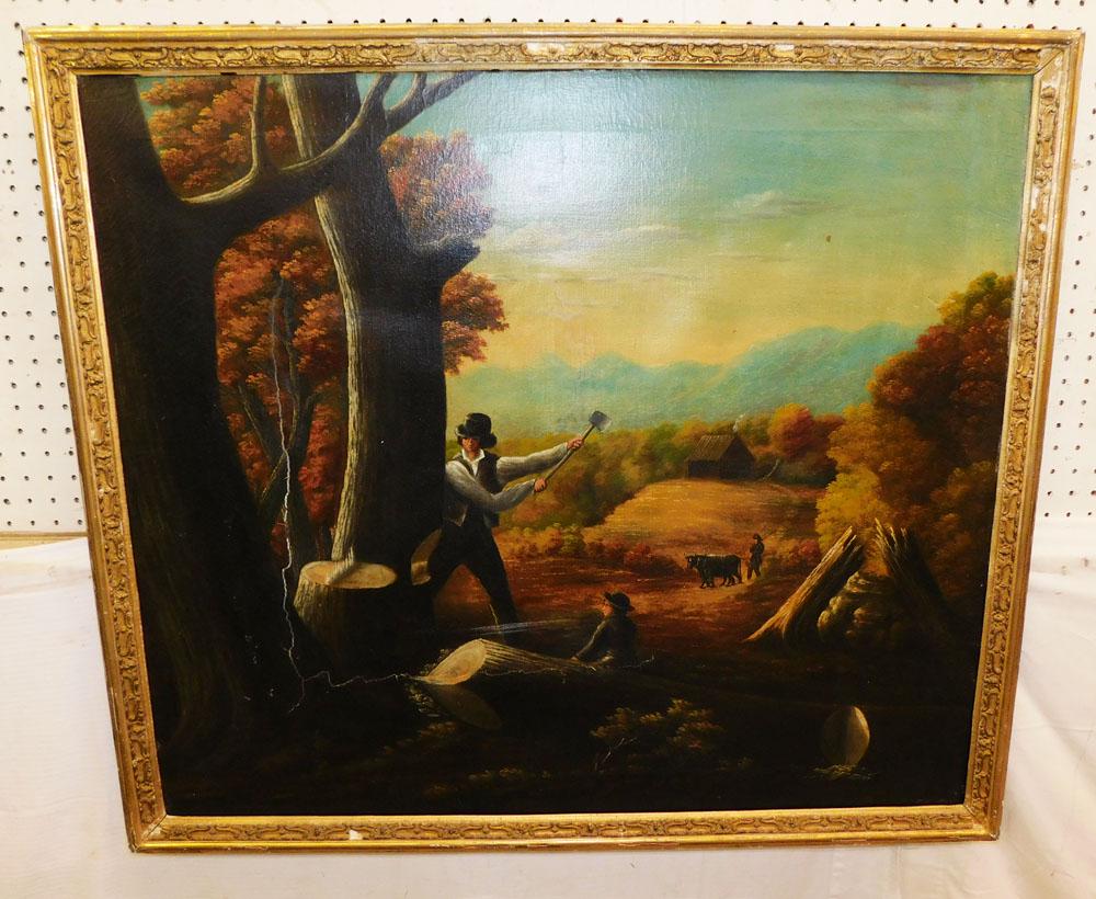 19th C Oil On Canvas Folk Art Farm Scene (As Is) (1 of 6)