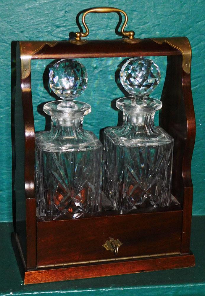 Mahogany Brass Bound Tantalus with 2 Decanters Signed Royal Brierley (1 of 6)