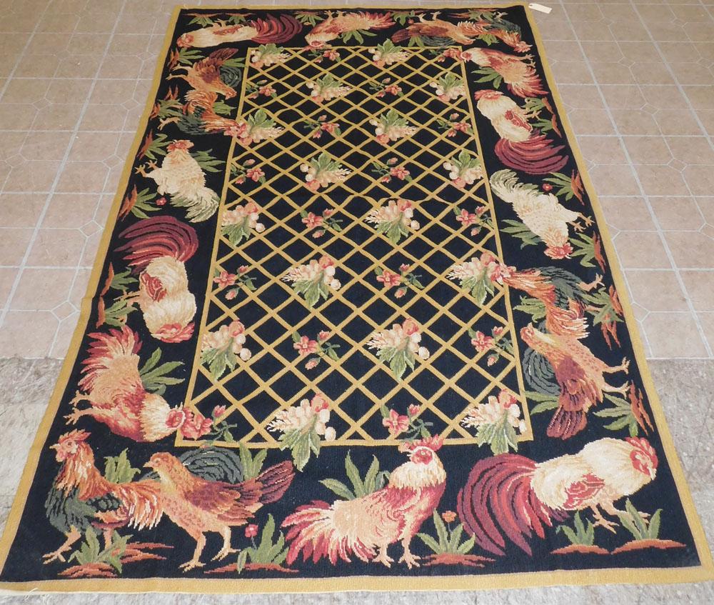 4' 10" x 7' 7" Handmade Rooster Needlepoint Rug (1 of 6)