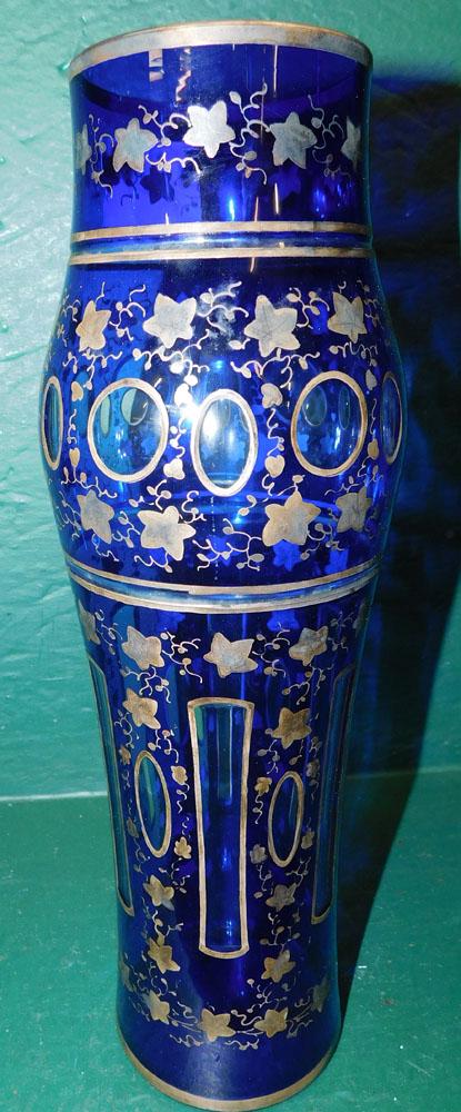 Silver Overlay Cobalt Cut To Clear Vase (1 of 2)