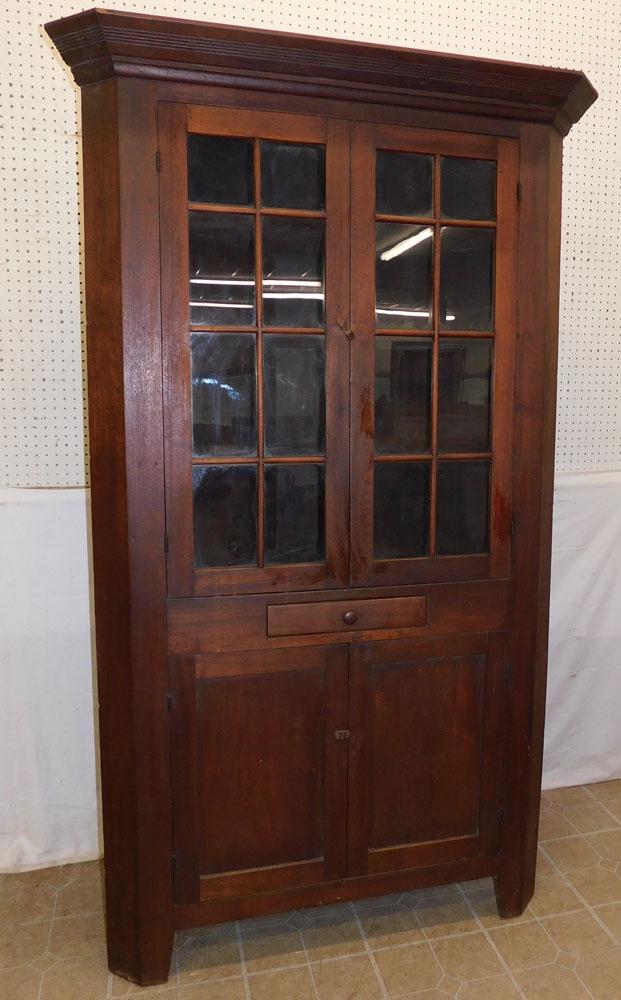 Antique Walnut Glass Door Corner Cabinet (1 of 4)