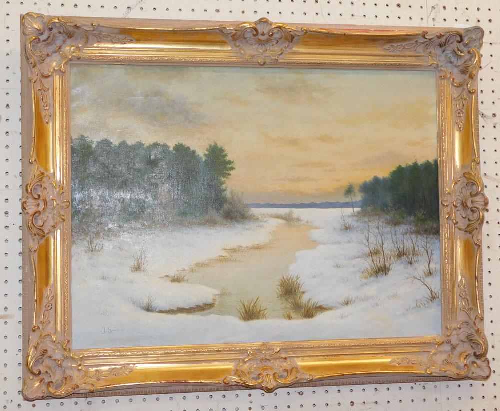 Oil On Canvas Snow Scene - Signed (1 of 6)