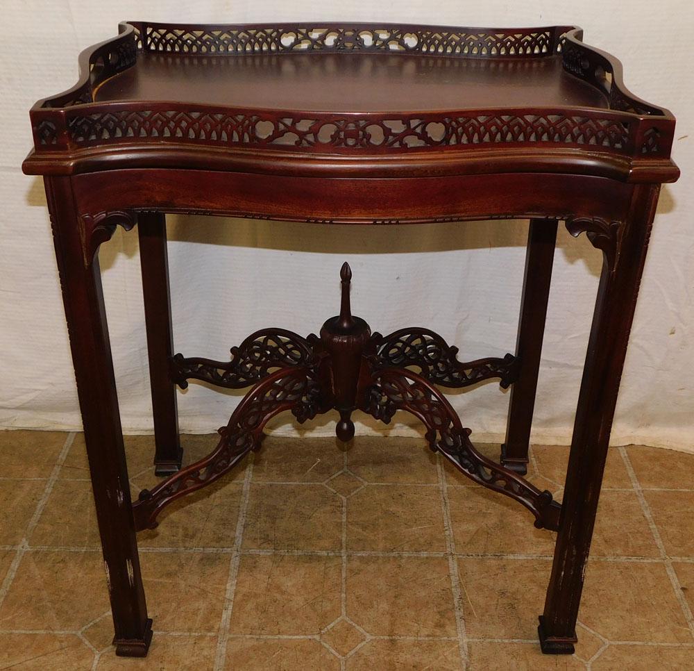 Mahogany Carved Tea Table W/ Gallery Tray (1 of 3)