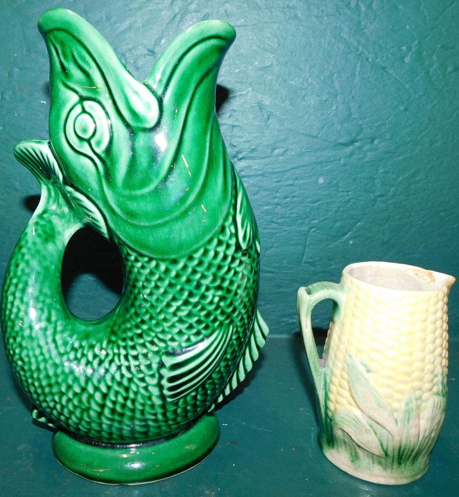 Majolica Fish Pitcher & Corn Pitcher (1 of 3)