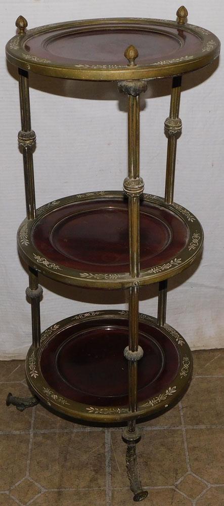 Three Tier Brass & Mahogany Plant Stand (1 of 2)