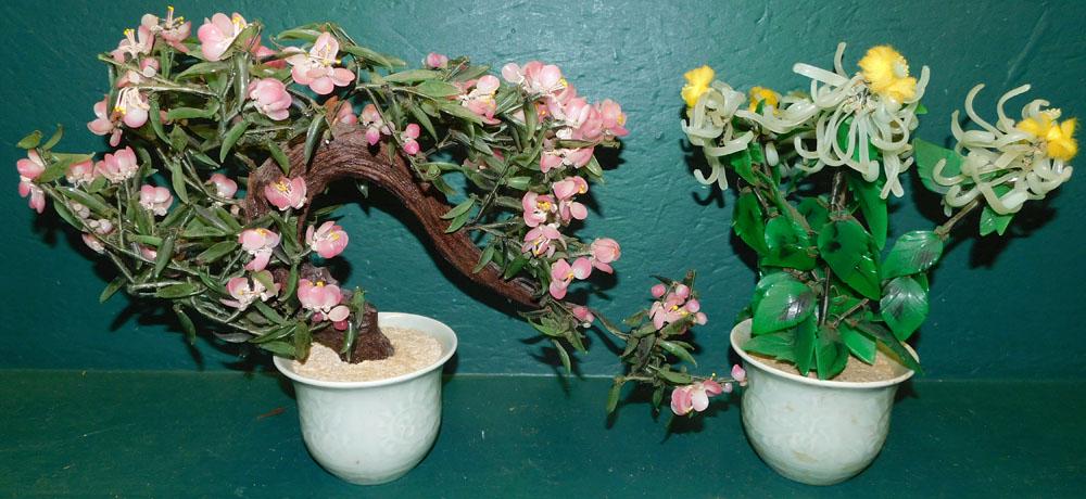 Two Jade Trees: Two Jade Trees. 14 1/2" H ALL DESCRIPTIONS AND ANY CONDITION STATEMENT GIVEN BY LANGSTON AUCTION GALLERY ARE STRICTLY OPINIONS AND LANGSTON'S SHALL HAVE NO RESPONSIBILITY FOR ERRORS OR OMISSIONS. THE 