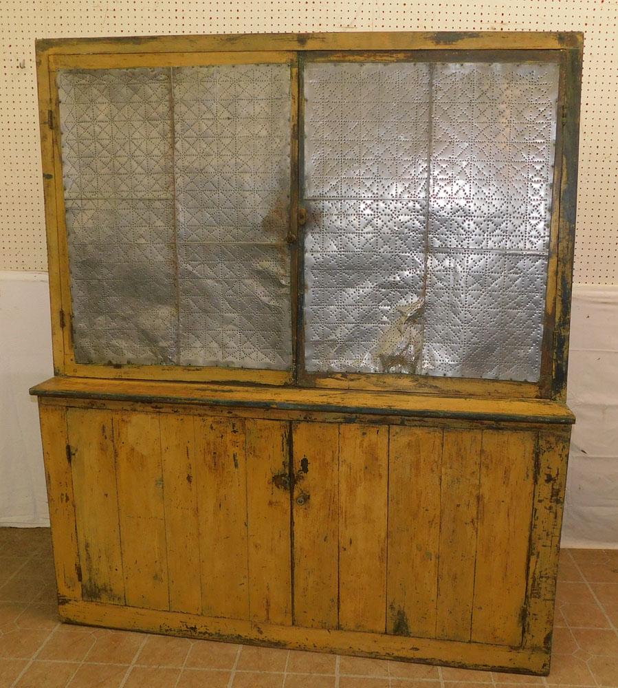 Antique Painted Step Back Cupboard W/ Tin Punch Panels (1 of 17)