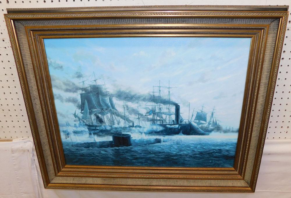 Ships Print Laid On Canvas In Ornate Frame (1 of 4)
