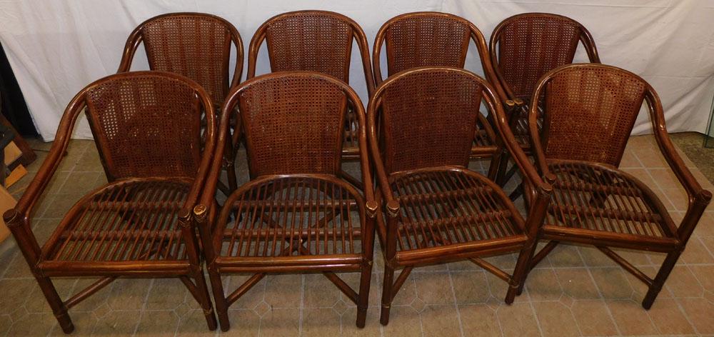 Set 8 Rattan Arm Chairs By Mc Guire (1 of 4)
