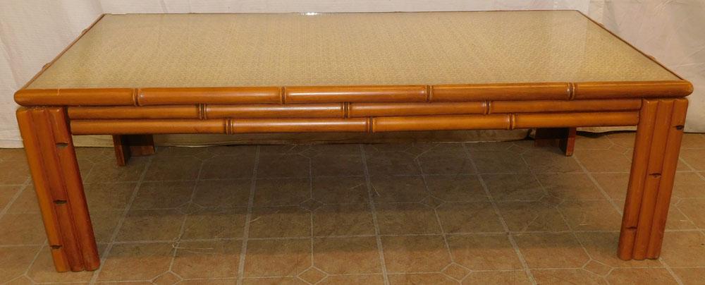 Maple Carved Faux Bamboo Glass Top Coffee Table (1 of 5)