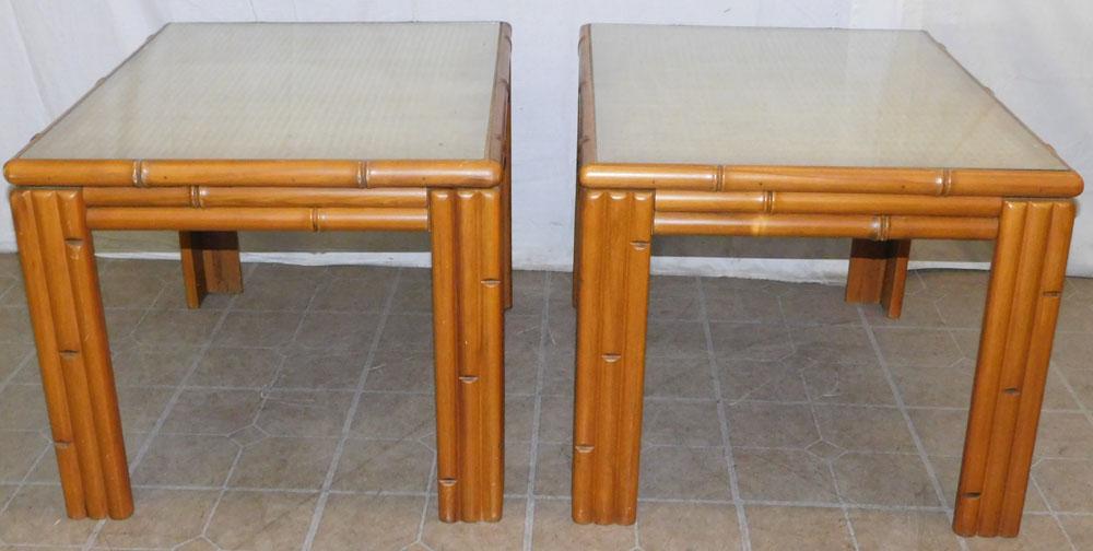 Pair Maple Faux Bamboo Glass Top End Tables (1 of 4)