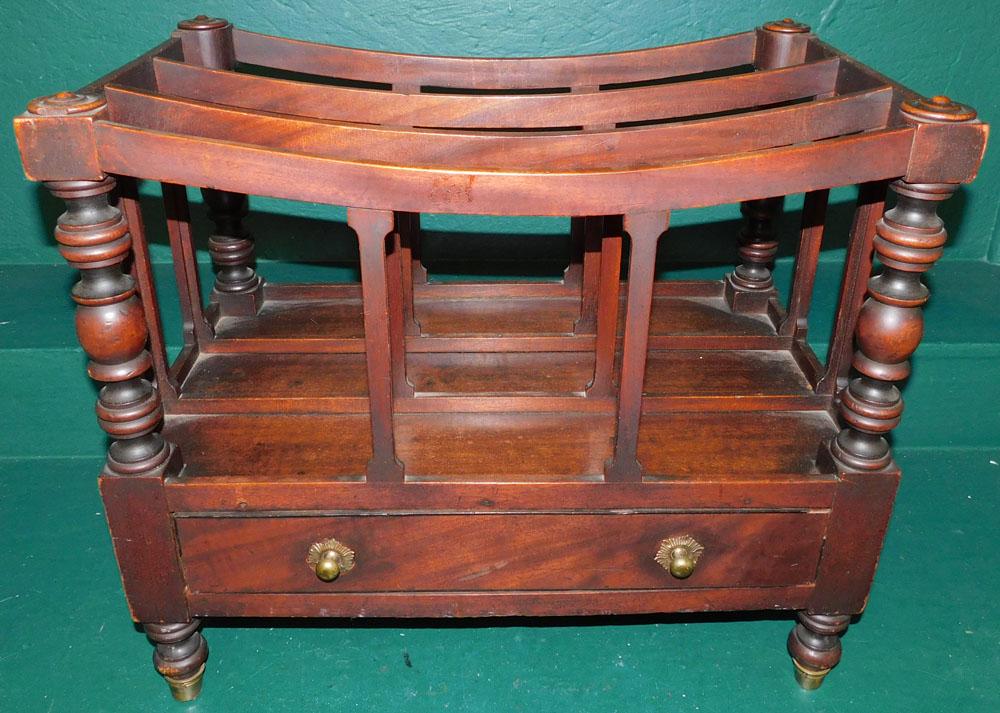 19th C Mahogany Canterbury: 19th C Mahogany Canterbury. 23" W 14" D 20 1/2" H ALL DESCRIPTIONS AND ANY CONDITION STATEMENT GIVEN BY LANGSTON AUCTION GALLERY ARE STRICTLY OPINIONS AND LANGSTON'S SHALL HAVE NO RESPONSIBILITY FOR E