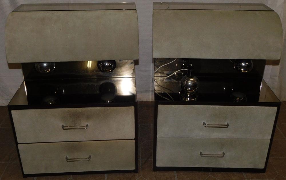 Pair Italian Mid Century Modern Mirrored & Suede Top Night Stands (1 of 7)