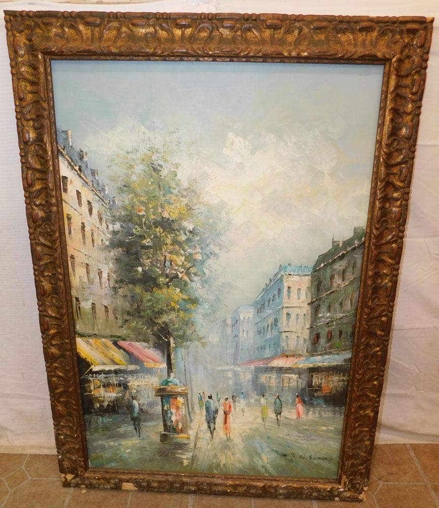 Oil On Canvas French Street Scene Signed (1 of 4)