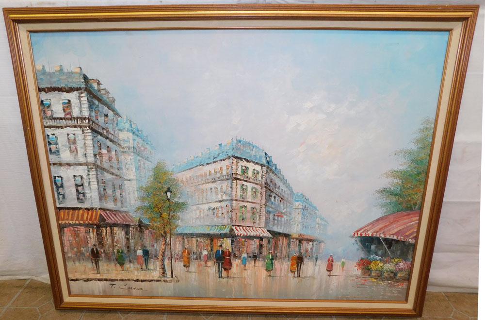 Oil On Canvas French Street Scene Signed (1 of 3)