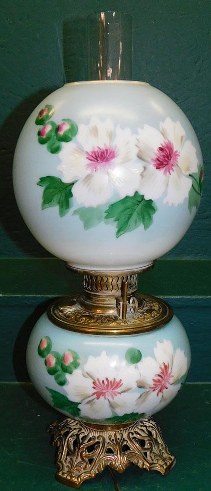Paint Decorated Gone With The Wind Lamp: Paint Decorated Gone With The Wind Lamp. 20 1/2" H ALL DESCRIPTIONS AND ANY CONDITION STATEMENT GIVEN BY LANGSTON AUCTION GALLERY ARE STRICTLY OPINIONS AND LANGSTON'S SHALL HAVE NO RESPONSIBILITY FOR