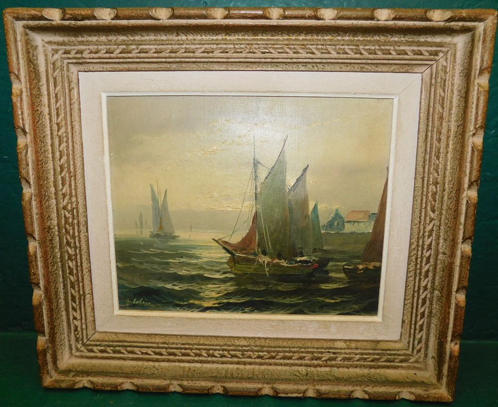 Oil On Canvas Ships Scene - Signed (1 of 5)