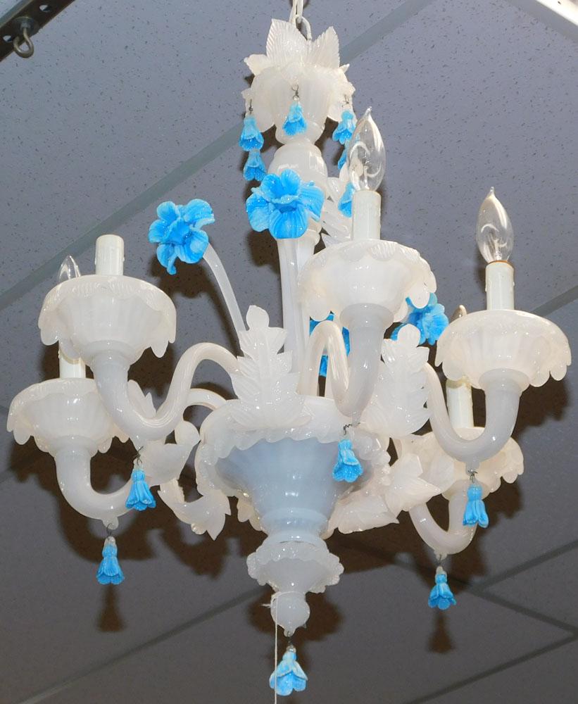 Venetian 6 Light Chandelier (Has Some Damage): Venetian 6 Light Chandelier (Has Some Damage). 24" H ALL DESCRIPTIONS AND ANY CONDITION STATEMENT GIVEN BY LANGSTON AUCTION GALLERY ARE STRICTLY OPINIONS AND LANGSTON'S SHALL HAVE NO RESPONSIBILITY FO