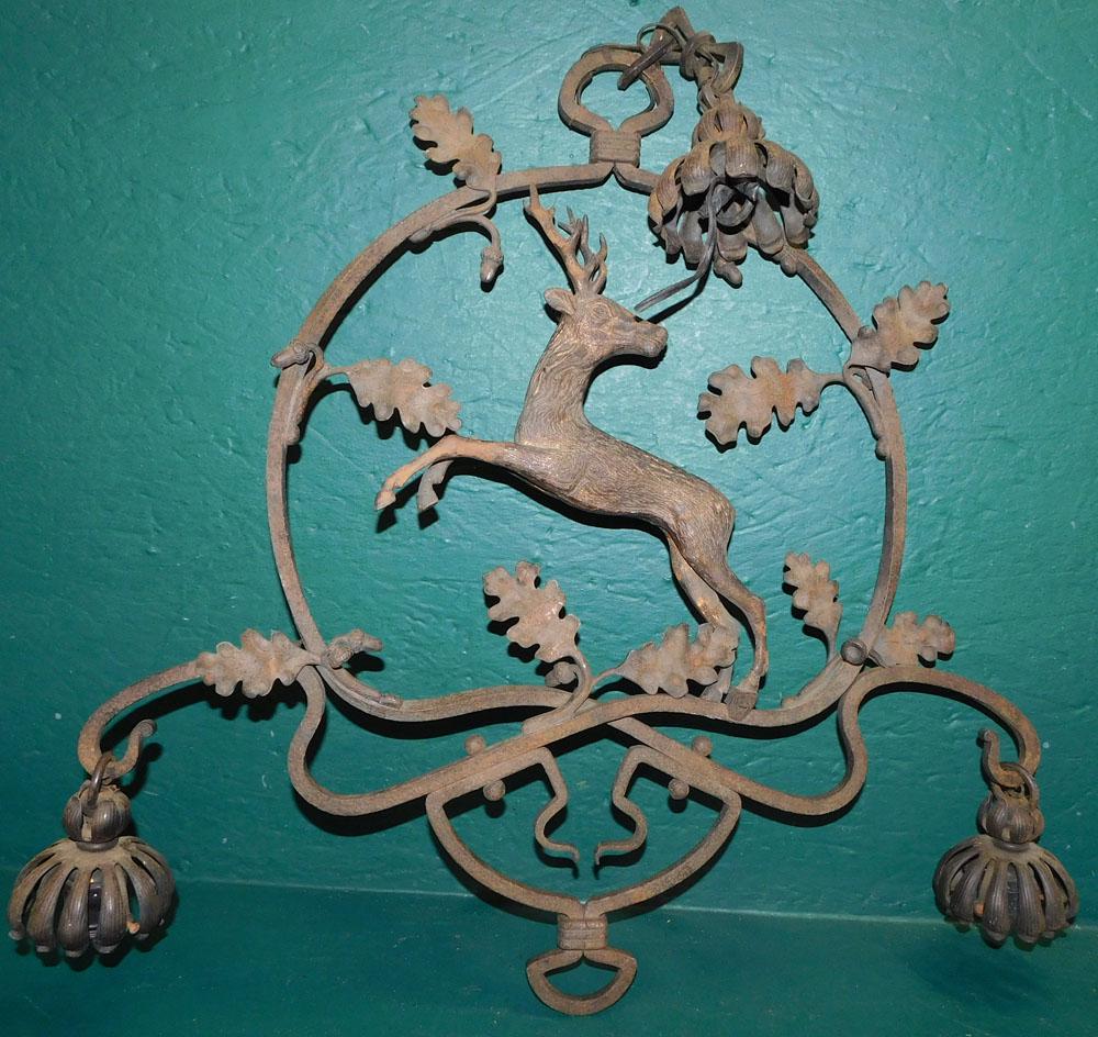 Metal Stag Light Fixture: Metal Stag Light Fixture. 32" H ALL DESCRIPTIONS AND ANY CONDITION STATEMENT GIVEN BY LANGSTON AUCTION GALLERY ARE STRICTLY OPINIONS AND LANGSTON'S SHALL HAVE NO RESPONSIBILITY FOR ERRORS OR OMISSIONS