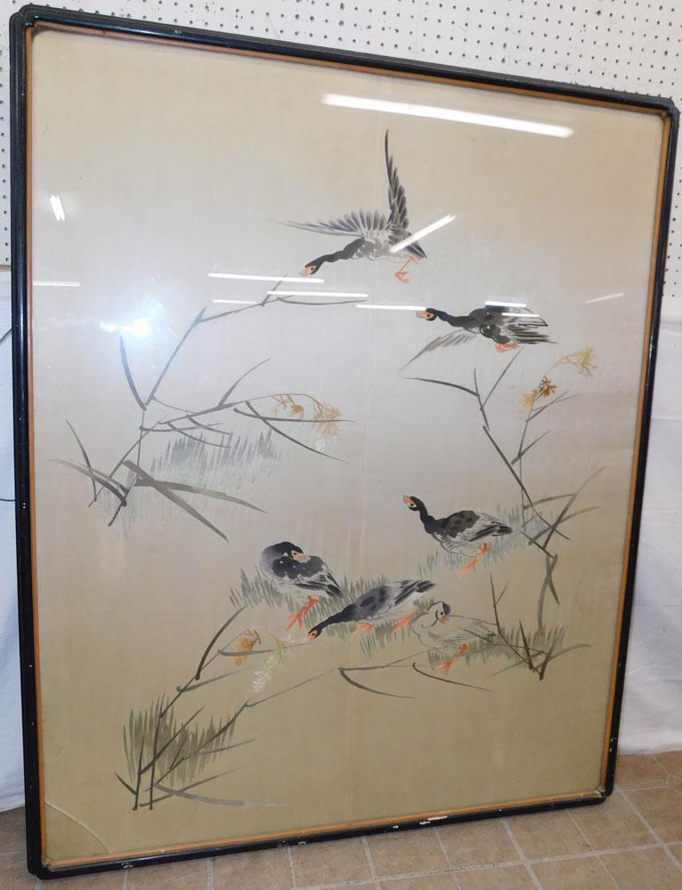 Large Framed Oriental Stump Work On Silk (1 of 5)