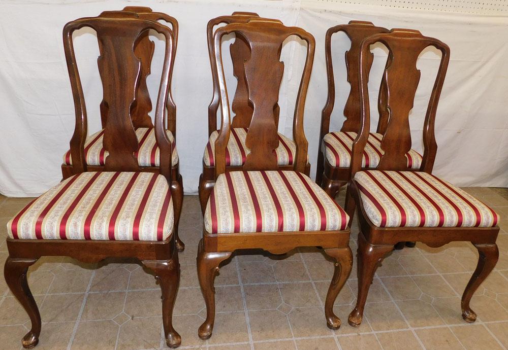 Set 6 Mahogany Queen Anne Style Dining Chairs: Set 6 Mahogany Queen Anne Style Dining Chairs. 40" H ALL DESCRIPTIONS AND ANY CONDITION STATEMENT GIVEN BY LANGSTON AUCTION GALLERY ARE STRICTLY OPINIONS AND LANGSTON'S SHALL HAVE NO RESPONSIBILITY FO