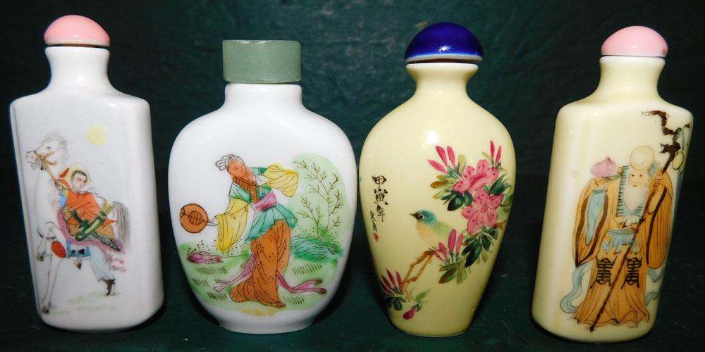 Lot 4 Signed Snuff Bottles: Lot 4 Signed Snuff Bottles. ALL DESCRIPTIONS AND ANY CONDITION STATEMENT GIVEN BY LANGSTON AUCTION GALLERY ARE STRICTLY OPINIONS AND LANGSTON'S SHALL HAVE NO RESPONSIBILITY FOR ERRORS OR OMISSIONS. TH