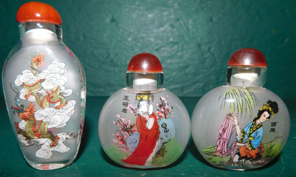 Lot 3 Signed Hand Painted Chinese Scent Bottles (1 of 1)