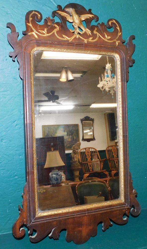 19th C Mahogany Chippendale Mirror W/ Phoenix Crest (1 of 4)