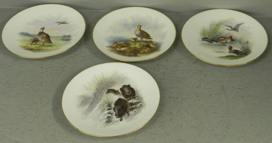 (4) hand painted wild life plates by Minton.: (4) hand painted wild life plates by Minton.