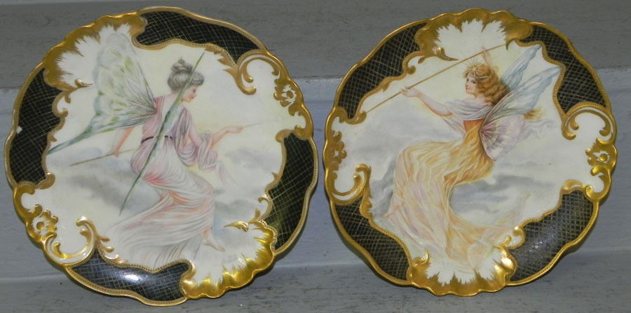 (2) Victorian hand painted portrait fairy plates.: (2) beautiful Victorian hand painted portrait fairy plates. 8" and 8 1/4" diameter