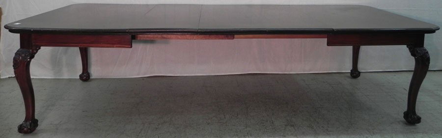 19th century ball and claw mahogany dining table.: 19th century ball and claw mahogany dining room table.9' 11" x 51"