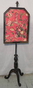 Lacquered, paint decorated Oriental fire screen.: Lacquered, paint decorated Oriental fire screen.