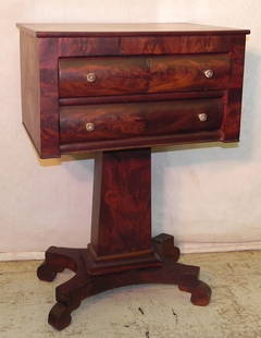 Empire mahogany two drawer nightstand.: Empire mahogany two drawer nightstand. 21 1/2" wide x 15 1/2" deep x 31 1/2" tall.