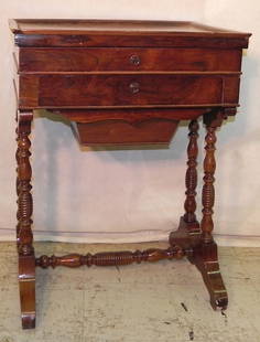 Rose wood sewing stand.: Rose wood sewing stand. 21" wide x 14 1/2" deep x 27 1/4" tall.