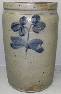 Blue decorated 2 gallon crock.: Blue decorated 2 gallon crock. From the Elizabeth City estate.13" tall.