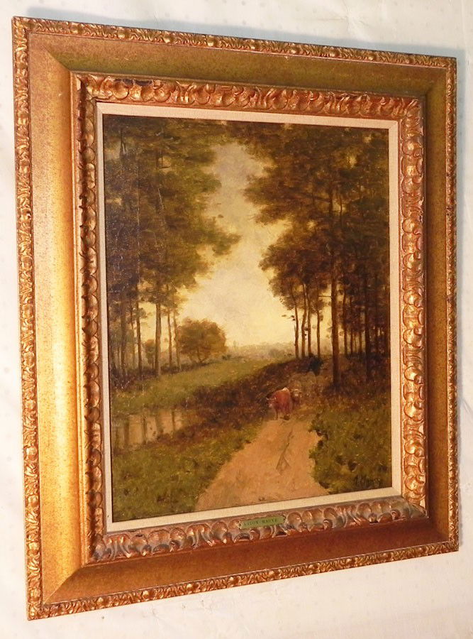 OOC Signed on painting and frame "Anton Mauve": Oil on canvas painting of pastoral scene. 22 1/2" x 26 1/2". Signed on painting and frame "Anton Mauve"