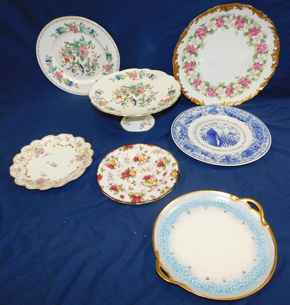 Lot Hand Painted Porcelain Plates Trays & Cake Stand (1 of 4)