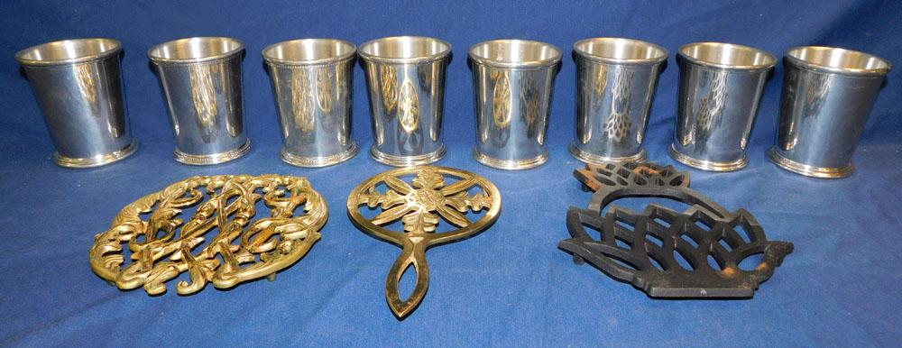 Lot Pewter Cups - Williamsburg Brass Trivet (1 of 2)