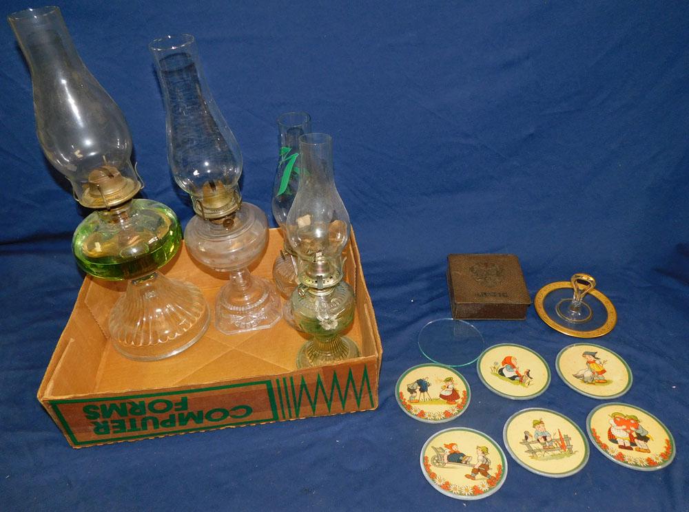 Lot Glass Oil Lamps: Lot Glass Oil Lamps. "ALL DESCRIPTIONS AND ANY CONDITION STATEMENT GIVEN BY LANGSTON AUCTION GALLERY ARE STRICTLY OPINIONS AND LANGSTON'S SHALL HAVE NO RESPONSIBILITY FOR ERRORS OR OMISSIONS. THE ABSE