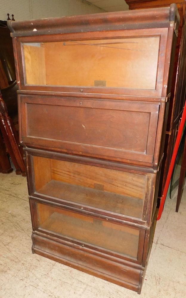 Walnut 4 Section Barrister Bookcase By Globe W/ Desk Section ( Has Extra Top) (1 of 4)