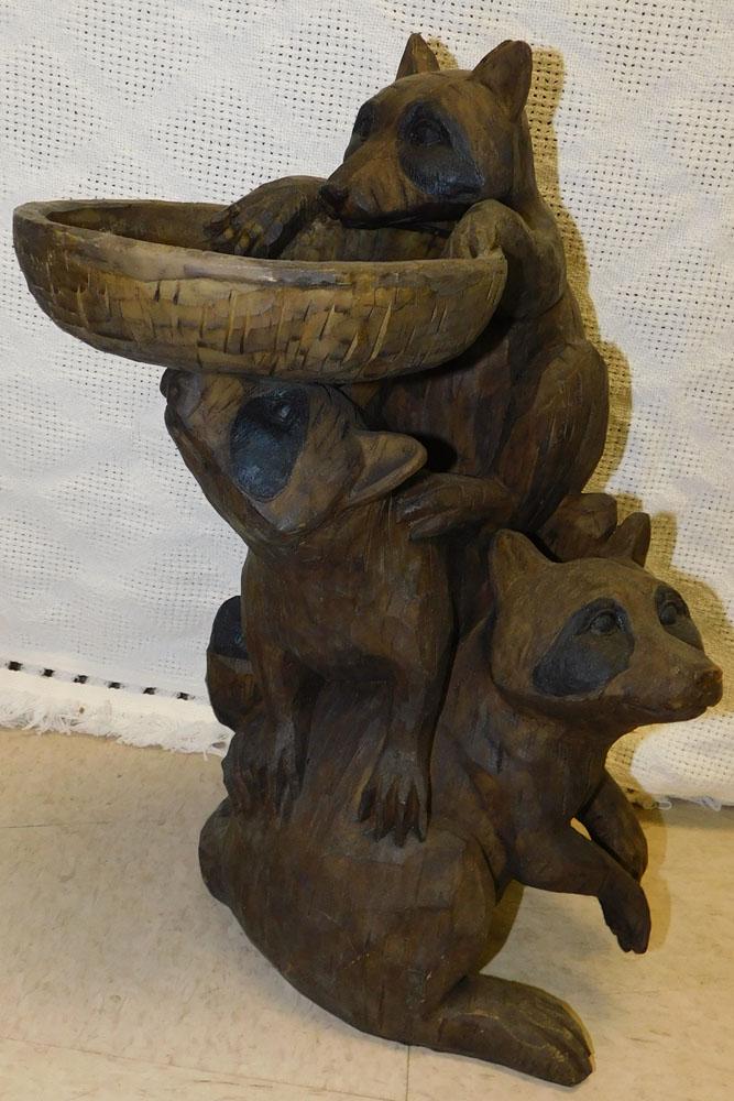 Resin Racoon Stand: Resin Racoon Stand. 19" H "ALL DESCRIPTIONS AND ANY CONDITION STATEMENT GIVEN BY LANGSTON AUCTION GALLERY ARE STRICTLY OPINIONS AND LANGSTON'S SHALL HAVE NO RESPONSIBILITY FOR ERRORS OR OMISSIONS. THE