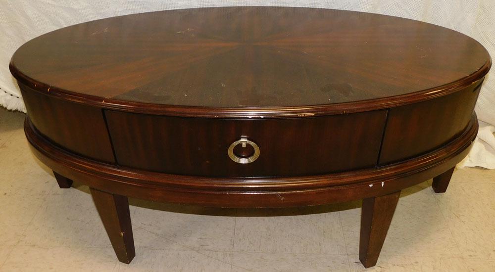 Cherry Oval Coffee Table W/ Drawer & Slides (1 of 5)