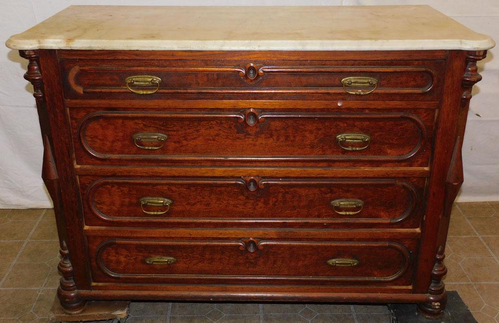 Victorian Walnut 4 Drawer Marble Top Chest (1 of 5)