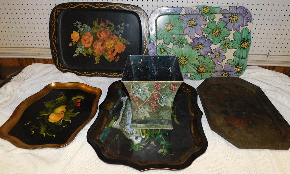 Lot Painted Tole Trays & Planter (1 of 5)